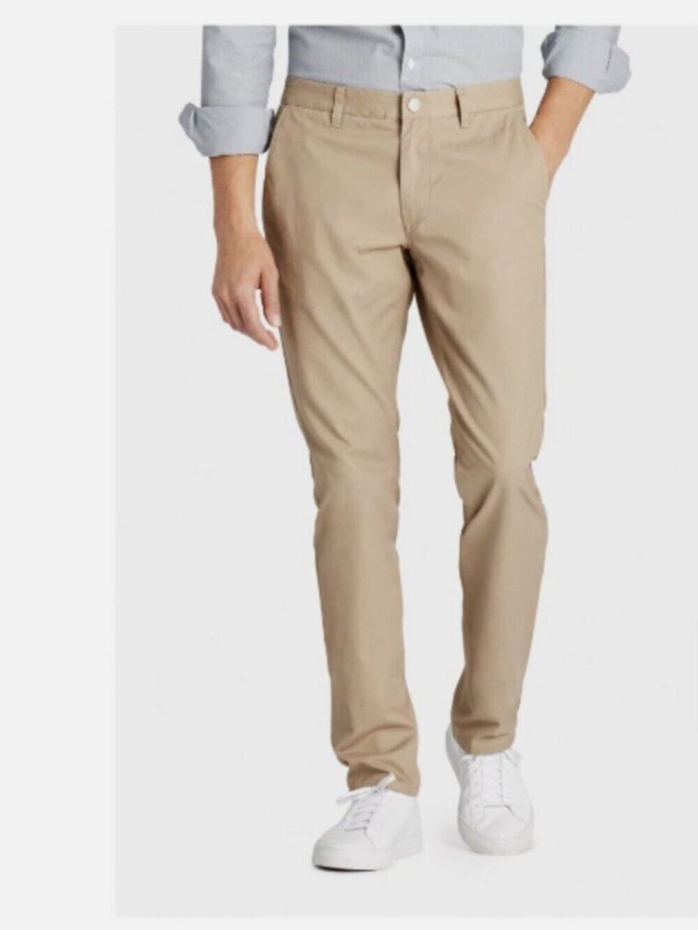Bonobos Tan Khaki Chino Straight Leg Mid Rise Plaid Pockets Size 36x34